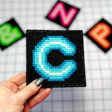Load image into Gallery viewer, Blue Letter C Neon Style Chunky Cross Stitch Coaster
