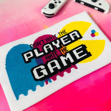 Load image into Gallery viewer, Don&#39;t Hate the Player - Modern Cross Stitch Kit - Fully Stitched
