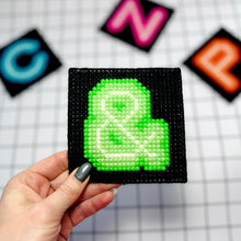 Load image into Gallery viewer, Green Ampersand Neon Style Chunky Cross Stitch Coaster
