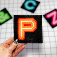 Load image into Gallery viewer, Orange Letter P Neon Style Chunky Cross Stitch Coaster
