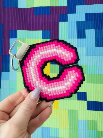 Neon light style, letter c, cross stitch bag charm