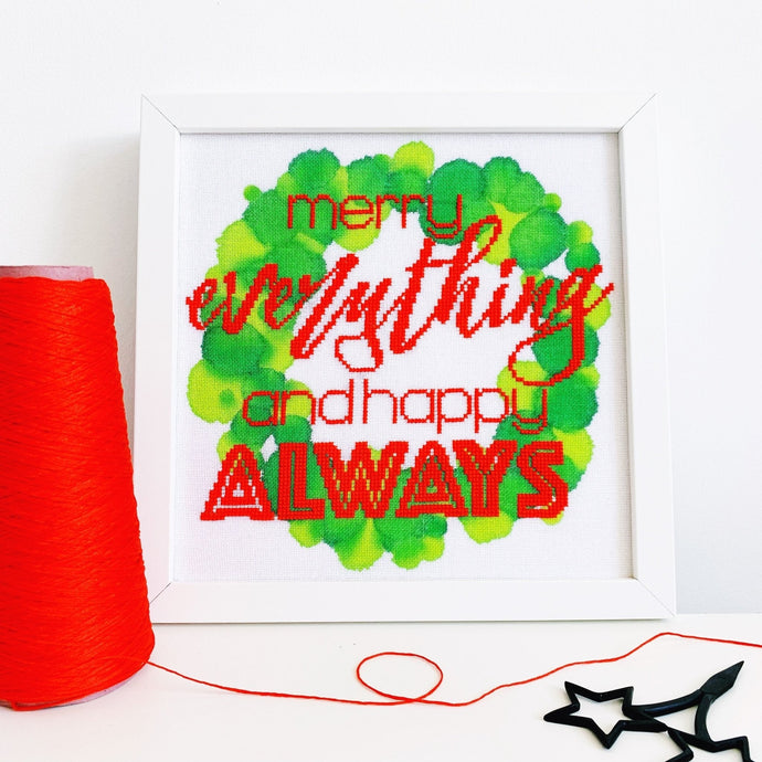 Seconds Sale - Merry Everything and Happy Always - Modern Christmas Cross Stitch Kit - Stitchsperation