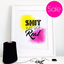 Load image into Gallery viewer, Seconds Sale - Shit Just Got Real - Modern Cross Stitch Kit - Stitchsperation
